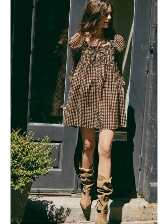 Free People Dresses & Skirts - Free People Retro 70s Babydoll Star Dip Mini Dress in Black Combo Size Large